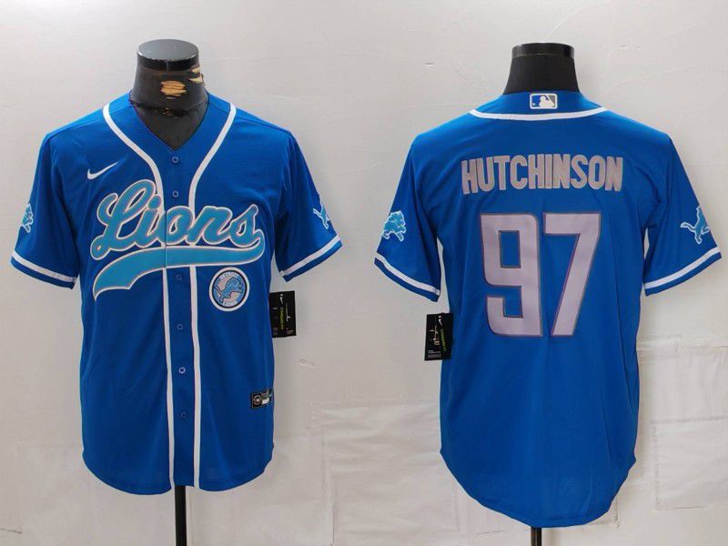 Men Detroit Lions 97 Hutchinson Blue Second generation joint name 2024 Nike Limited NFL Jersey style 4